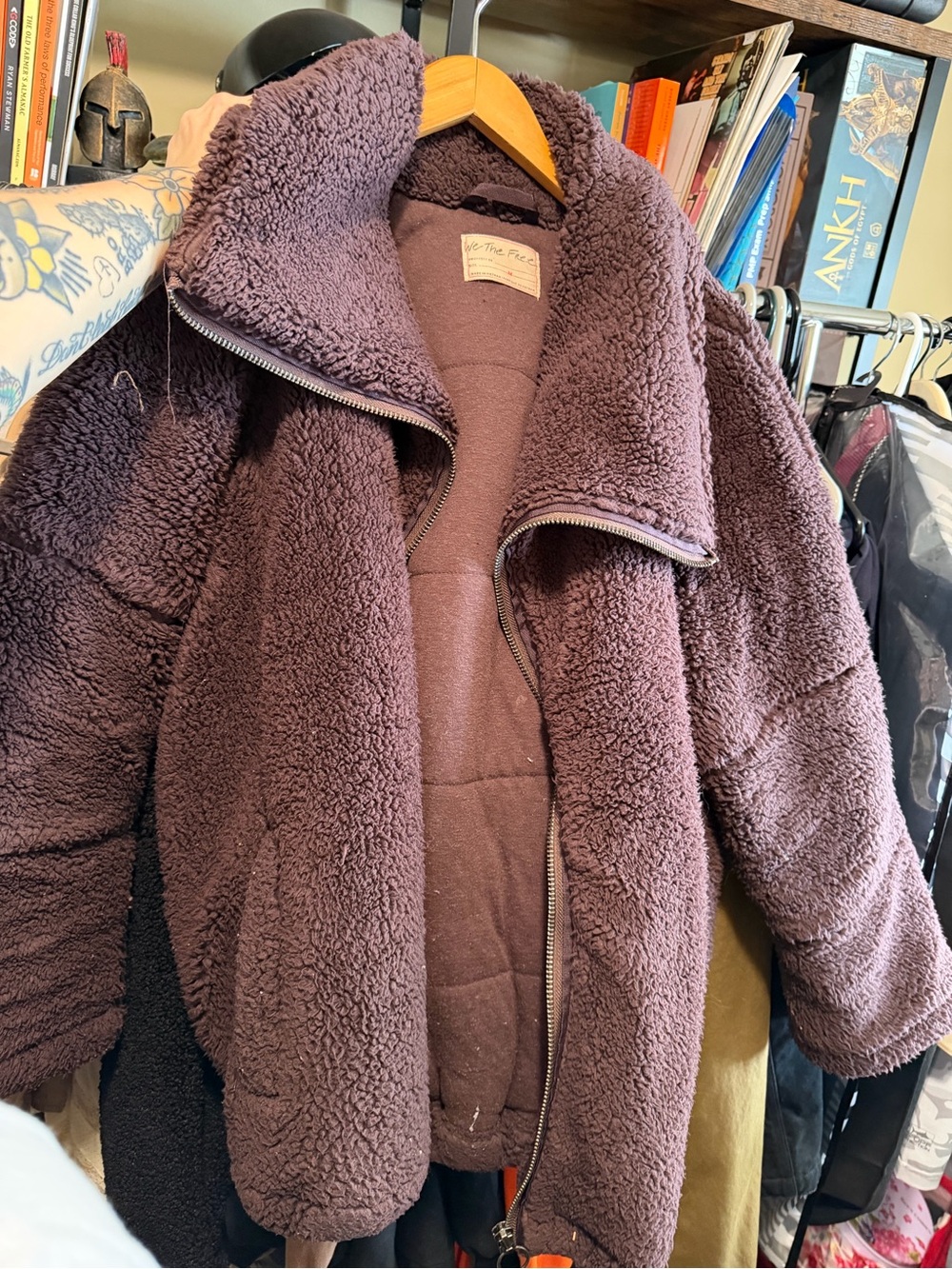 We The Free Plush Sherpa Jacket in Deep Plum / Brown